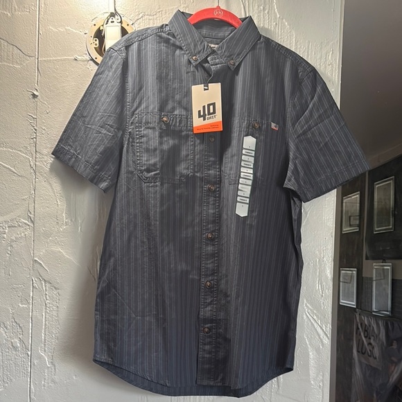 Black Casual Button Down Shirt with Vertical Stripes - Picture 1 of 9
